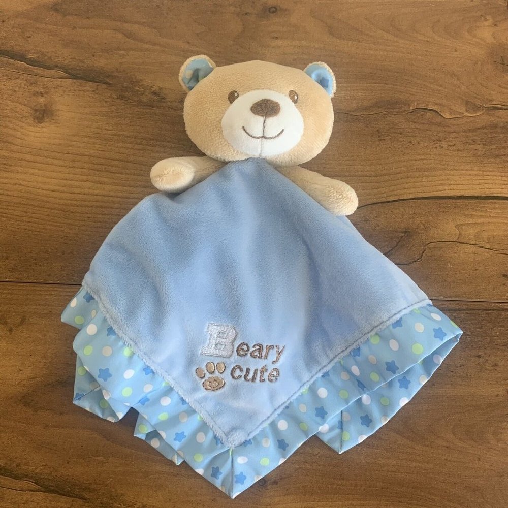 Garanimals Lovey Plush Security Rattle‎ Blue Brown Beary Cute Bear Satin Back